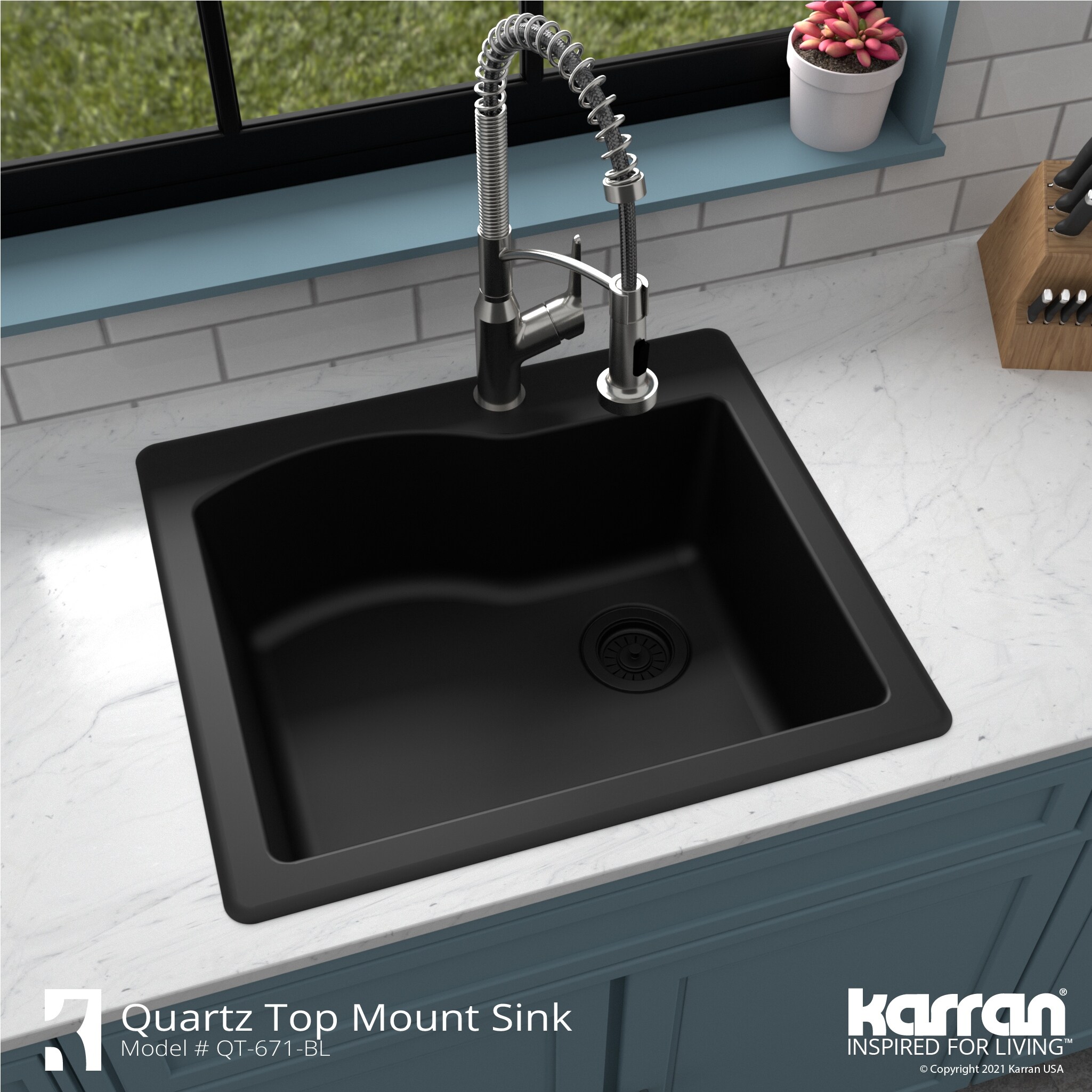 Karran Undermount 32-in x 19.5-in Black Quartz Double Equal Bowl