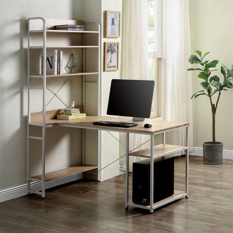 Home Office Computer Desk Metal Frame And MDF Board Storage Space(Oak)