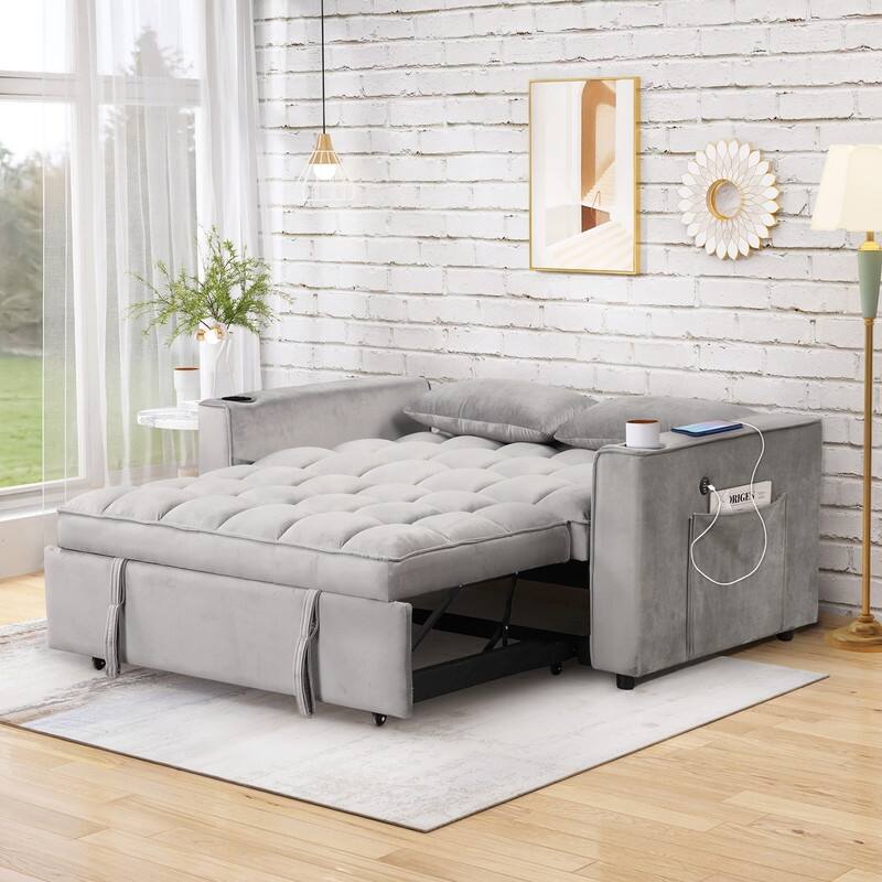 4 in 1 Convertible Sleeper Loveseat,Futon Sofa Couch With Pullout Bed,Grey
