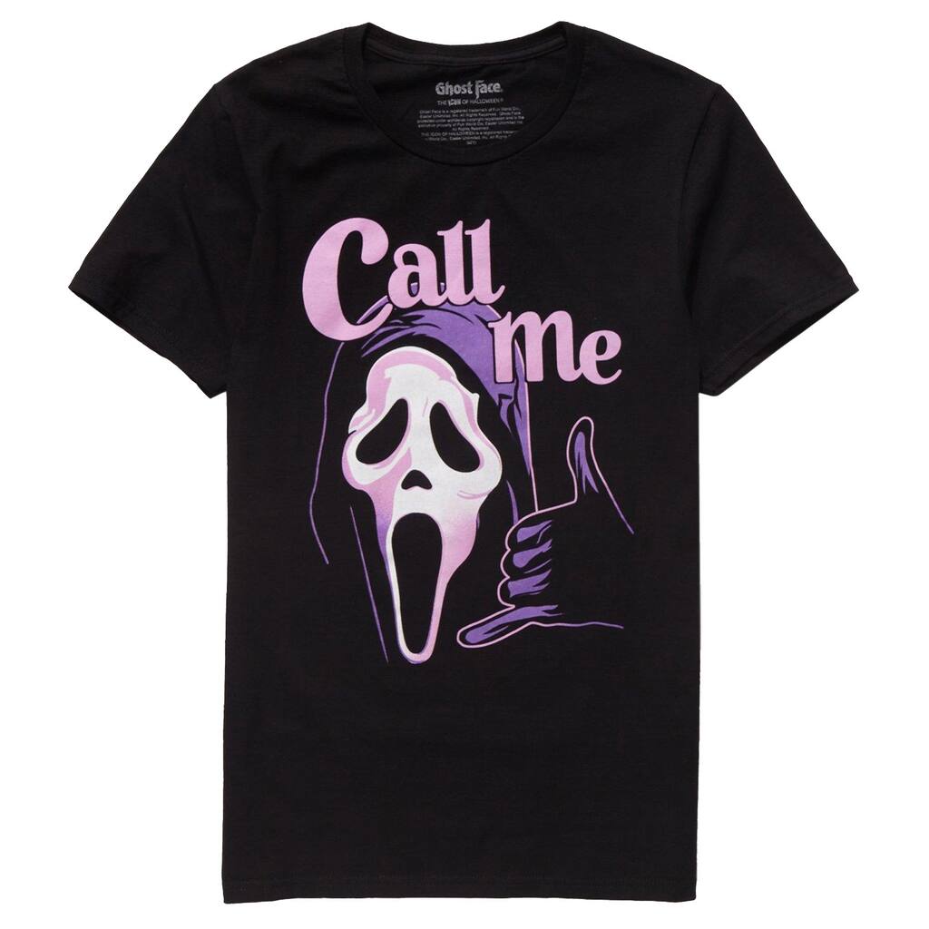 T-Shirt Movie Ghostface Women's Call Me Junior's Boyfriend Fit Adult Short Sleeve T-Shirt