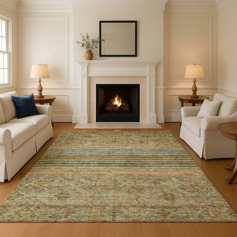 Premium Washable Super Soft Boho Stripes Mayfield Rug - Aloe - 5' x 7'6"