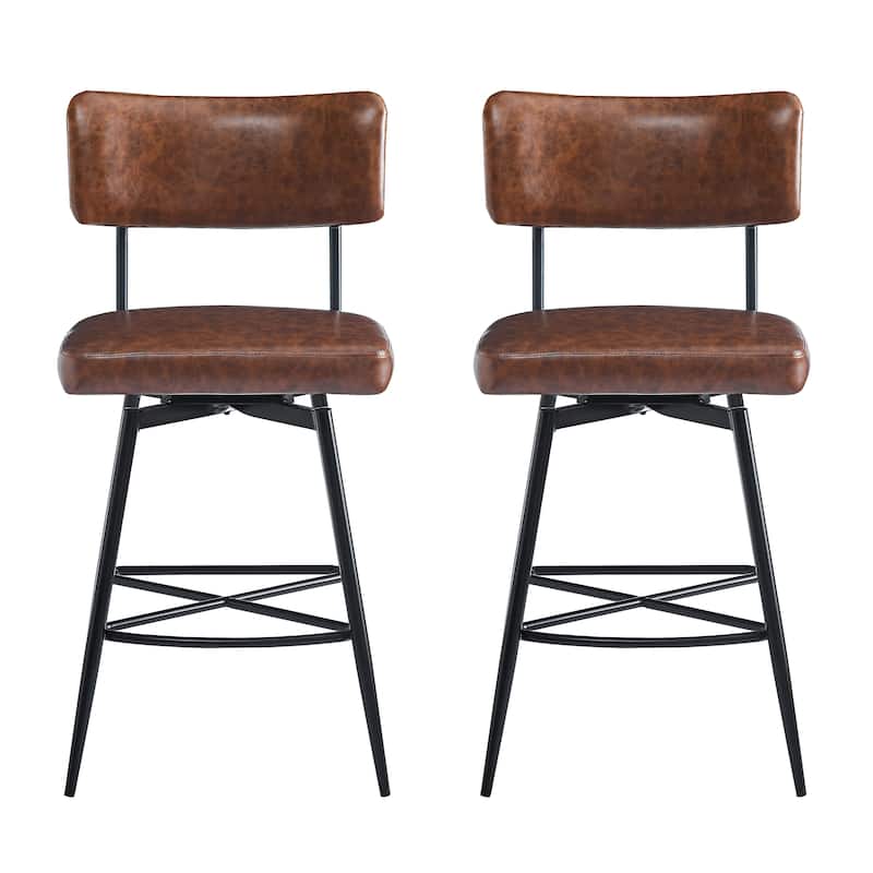 Retro Swivel Counter Stools Brown PU Kitchen Chair Bar Stool Industrial Bar Stool Side Chair Set of 2 with Footrest