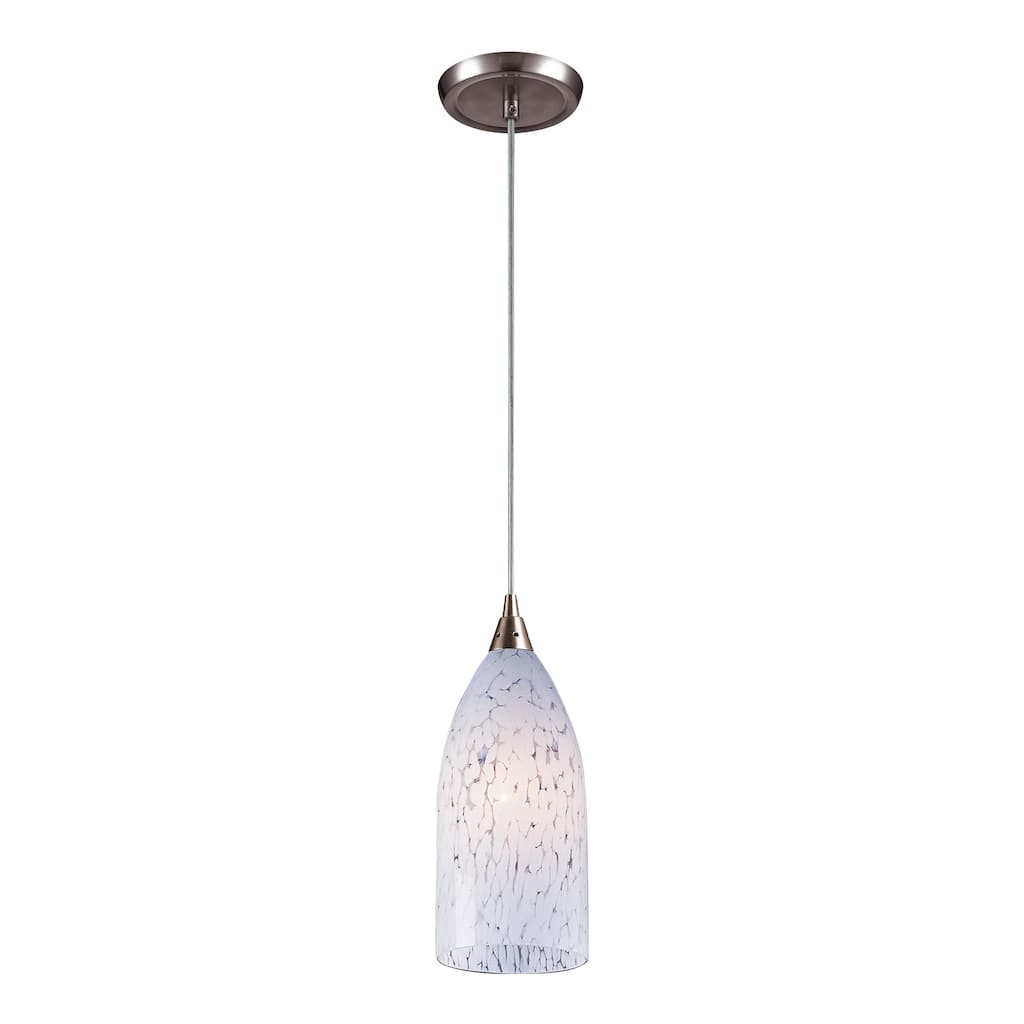 Verona 5-inch Wide 1-Light Pendant in Satin Nickel with Snow White Glass - 5in W x 5in D x 12in H