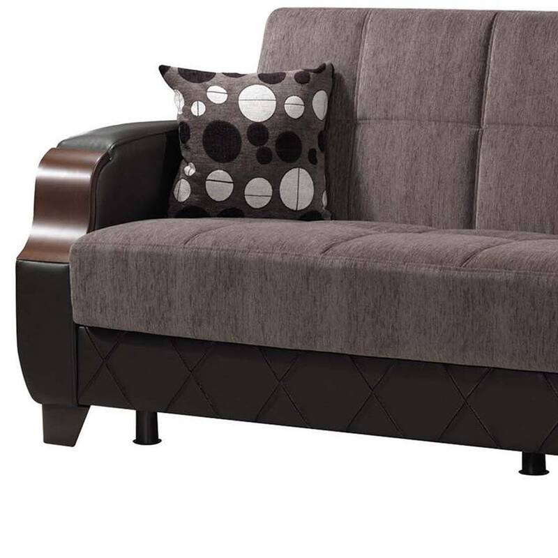 HomeRoots 89" Gray Chenille Convertible Futon Sleeper Sofa And Toss Pillows With Storage