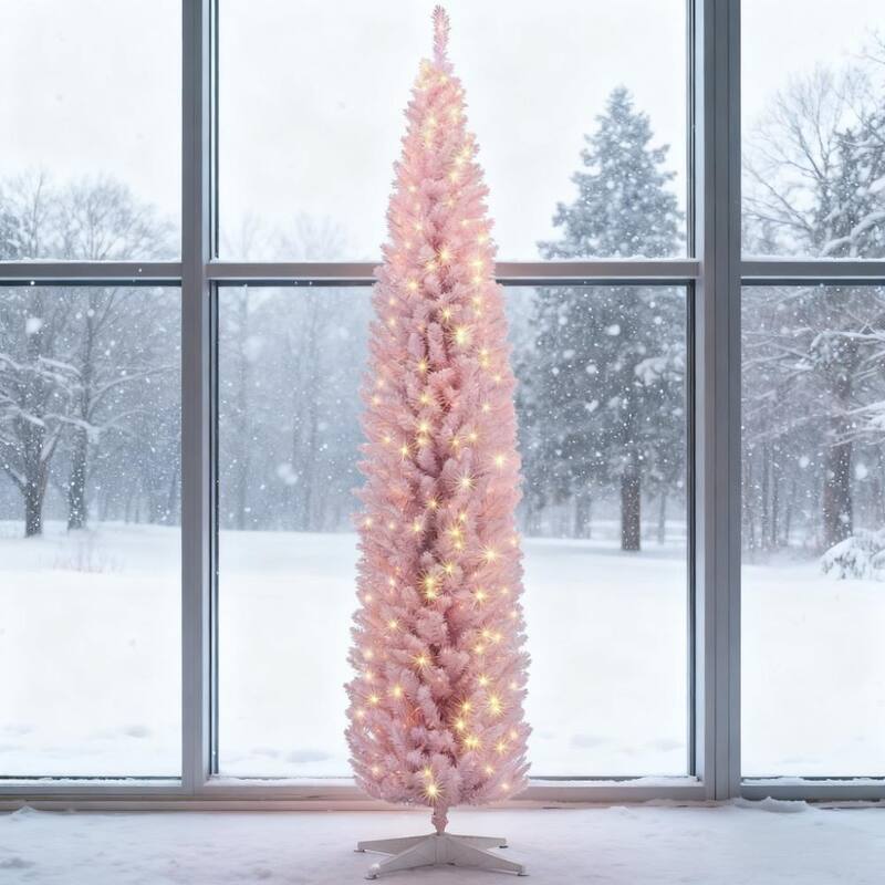 8ft Pencil Christmas Tree ,pink - Pink
