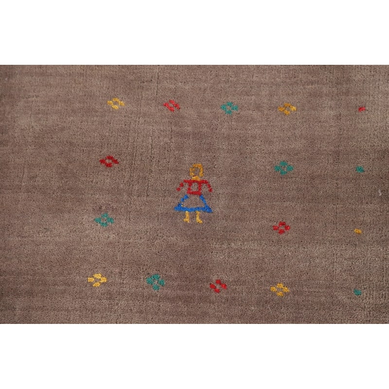 Light Brown Tribal Gabbeh Indian Area Rug Handmade Wool Carpet - 5'3"x 7'9"