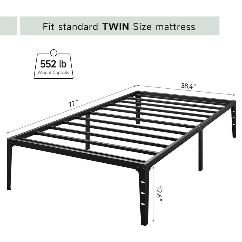 14 Inch Twin Size Foldable Bed Frame, Heavy Duty Metal Platform Bed Frame