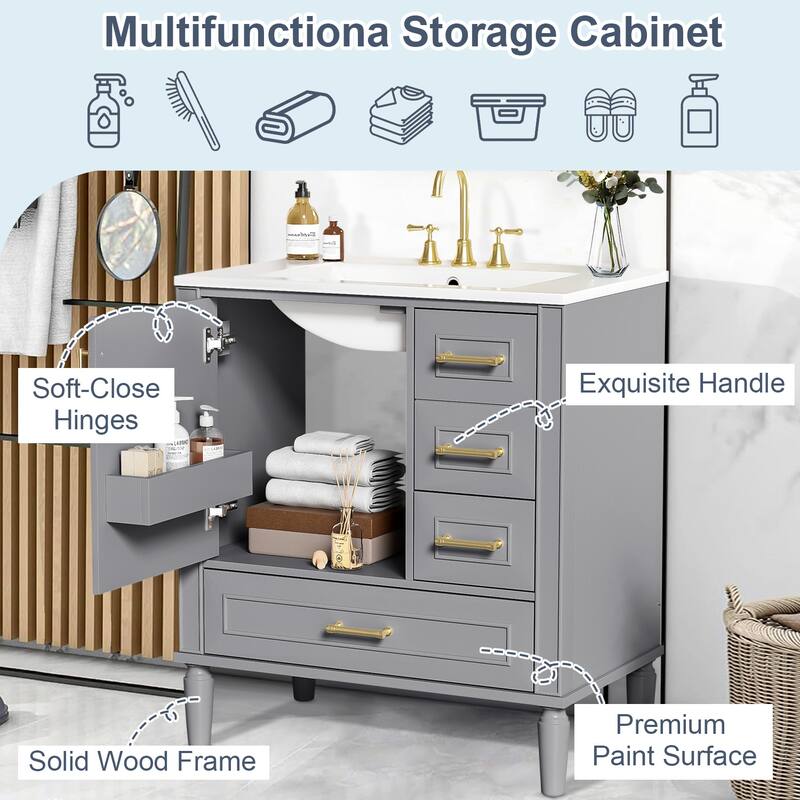 30" Bathroom Vanity with Ceramic Sink,Ample Storage Cabinet for Bathroom