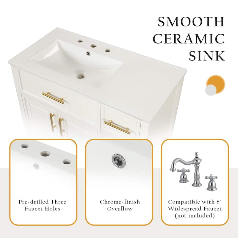 36 inch Freestanding Bathroom Vanity Set in Off White with Integrated Ceramic Sink
