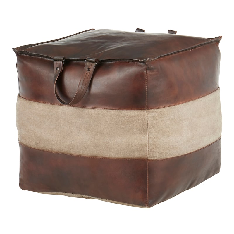 Carbon Loft Najah Industrial Pouf Ottoman in Leather and Canvas