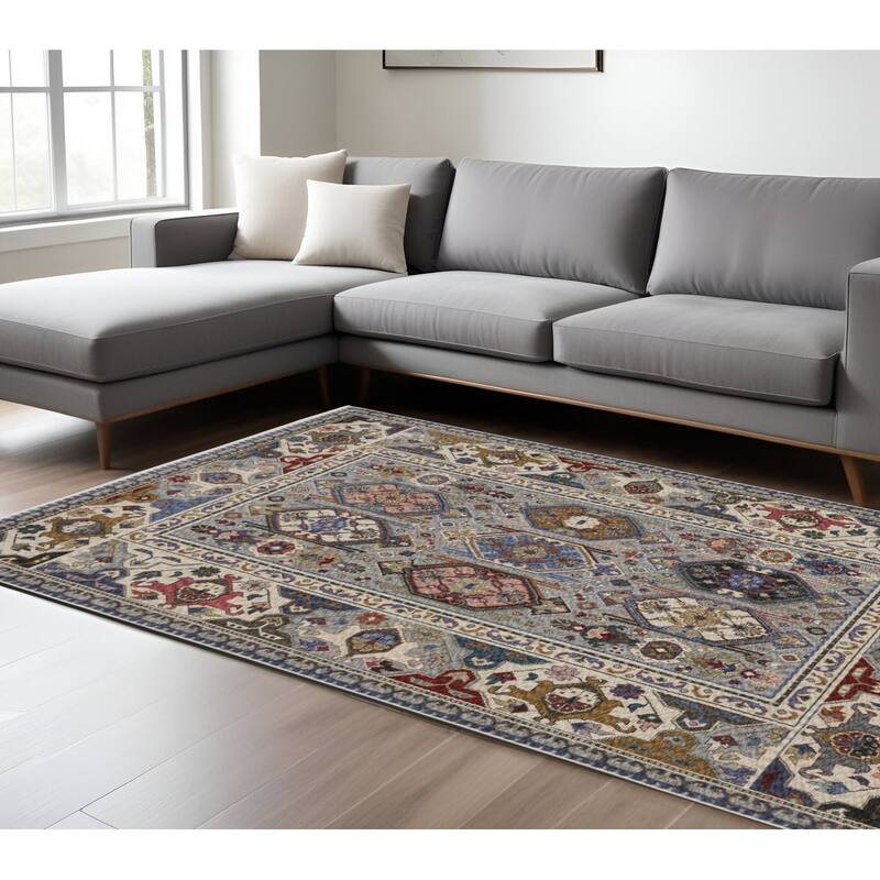 HomeRootsOriental Traditional Runner Area Rug - 133.86' X '94.49' X '0.28 - Blue/Gray