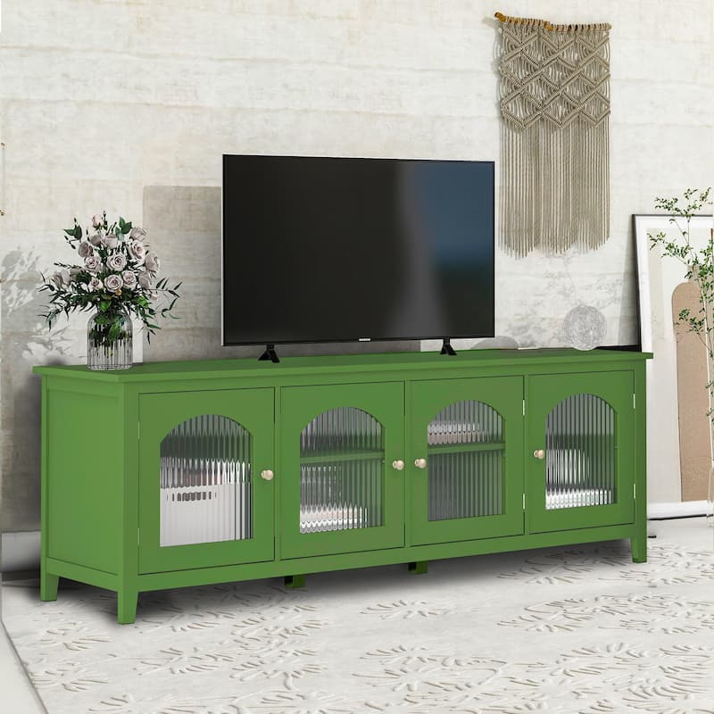 TV Stand Cabinet with 4 Glass Doors, Wood Entertainment Center - 70.87L x 17.72W x 24.02Hinches - Green