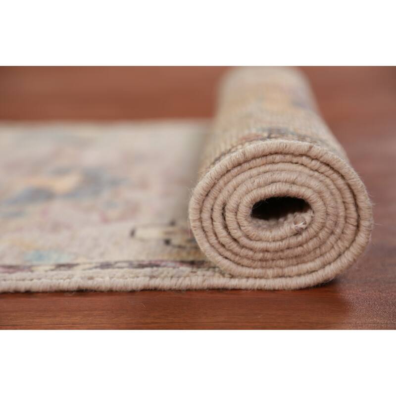 Hand Knotted Oriental 100% Wool Carpet Transitional Floral Beige & Ivories Oushak Runner Rug - 13' 8'' X 2' 7''