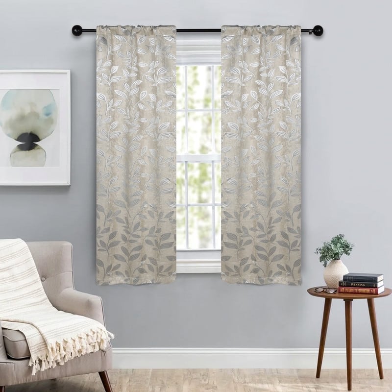 Superior Modern Bohemian Leaves Room Darkening Curtains with Grommets