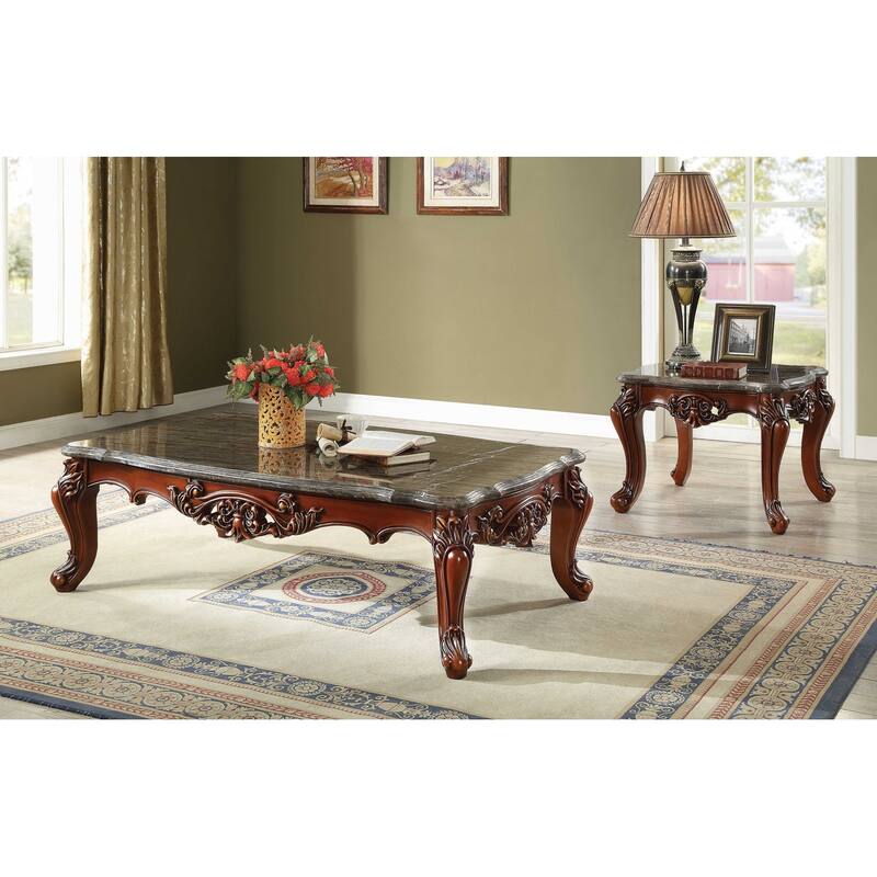 63" Marble Walnut Wood Coffee Table