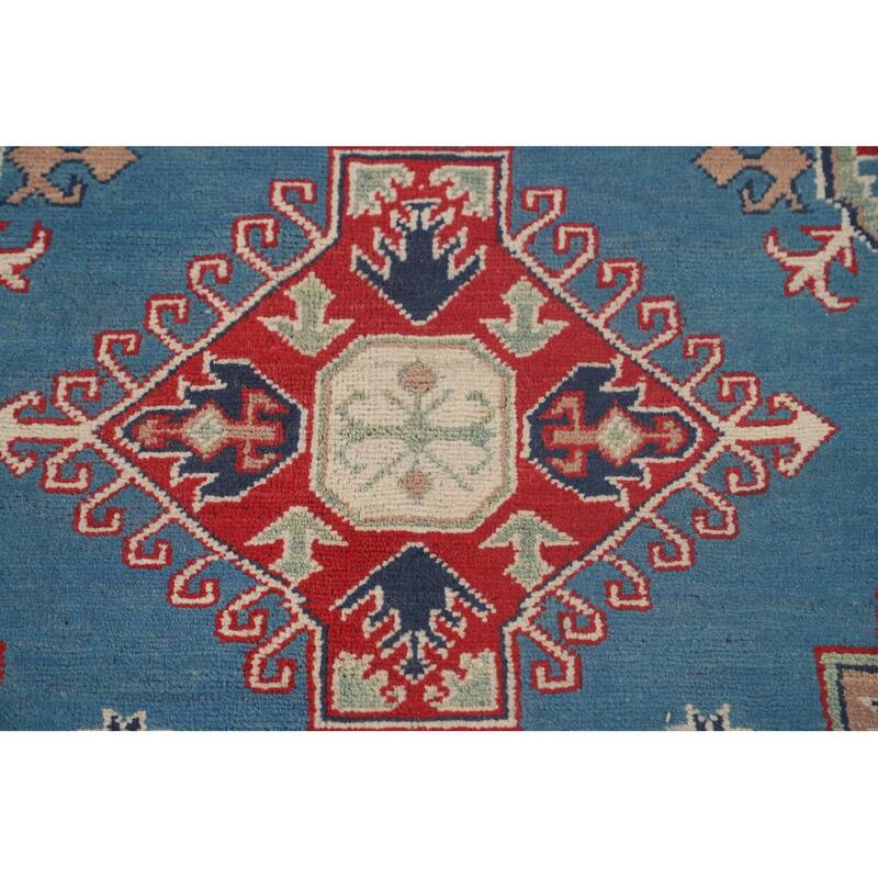 Light Blue Kazak Oriental Area Rug Hand-Knotted Geometric Wool Carpet - 8'4"x 11'2"