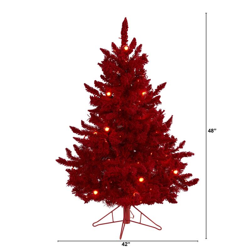 4' Pre-Lit Red Artificial Christmas Tree, Multicolor Lights - 4 Foot