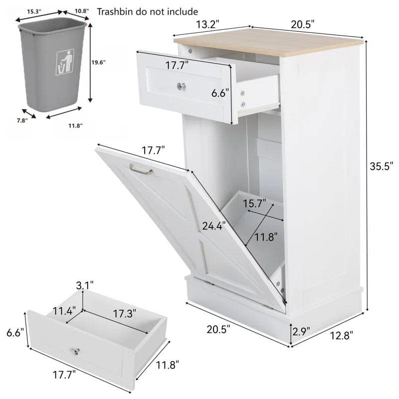 Wood 10-Gallon Tilt-Out Trash Can Cabinet Manual Lift