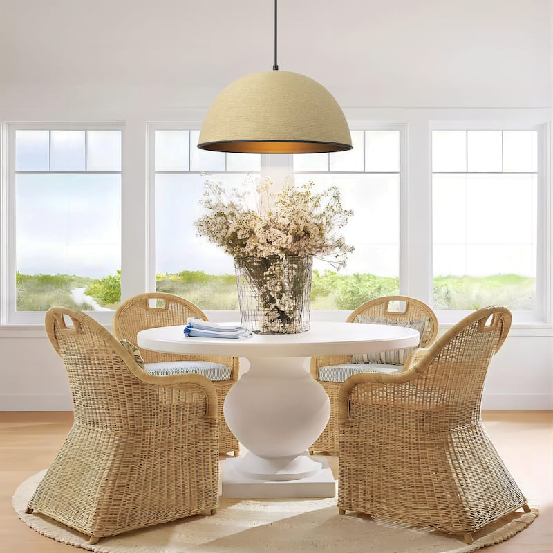 1-Light Rustic Farmhouse Hand Woven Rope Dome Pendant Light - 15.9 in.