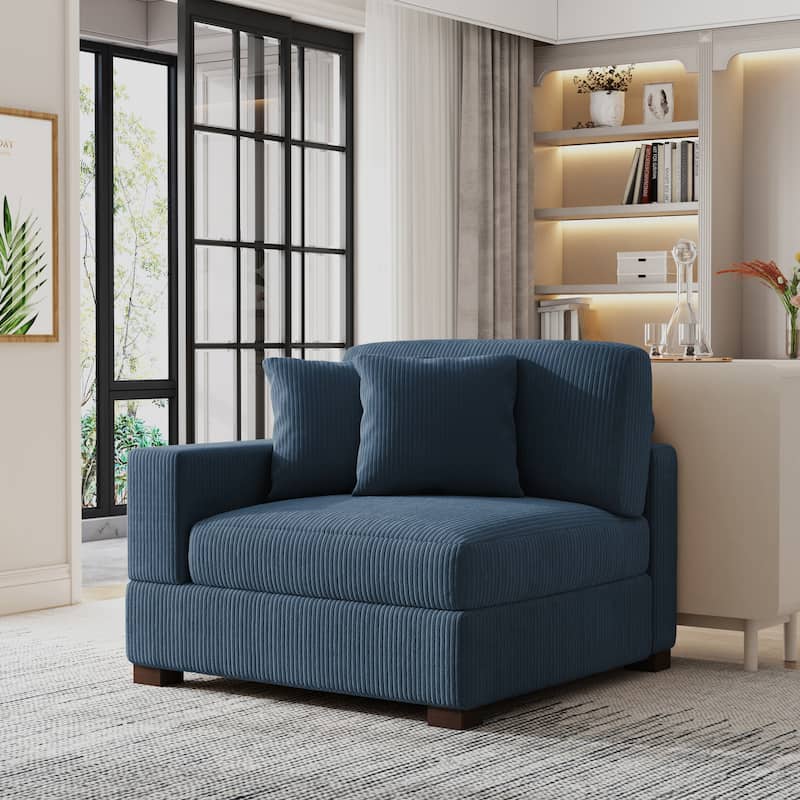 Corduroy Armchair Sofa Corner Chairs With Pillows - Armchair/Left Facing - Navy Blue