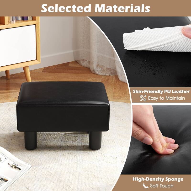 Gymax PU Leather Ottoman Rectangular Footrest Small Stool - See Details