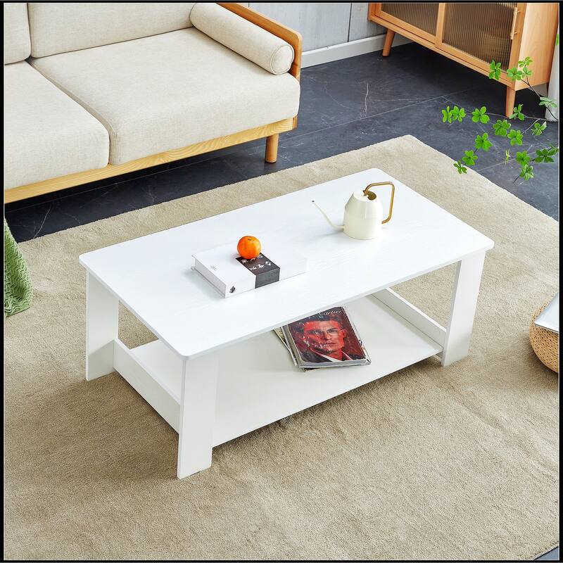 White MDF Double Layered Coffee Table