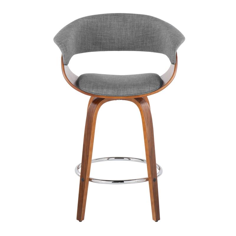 Carson Carrington Sauda 26" Fixed-Height Counter Stool with Bent Wood Legs (Set of 2) - Light Grey Fabric/Walnut/Chrome Metal