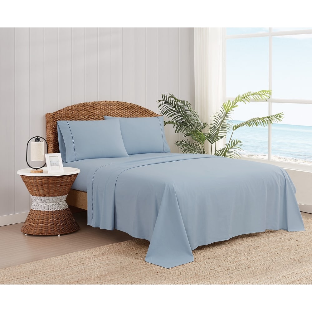 Oceanfront Resort Embroidered Solid Wavy Percale Sheet Set