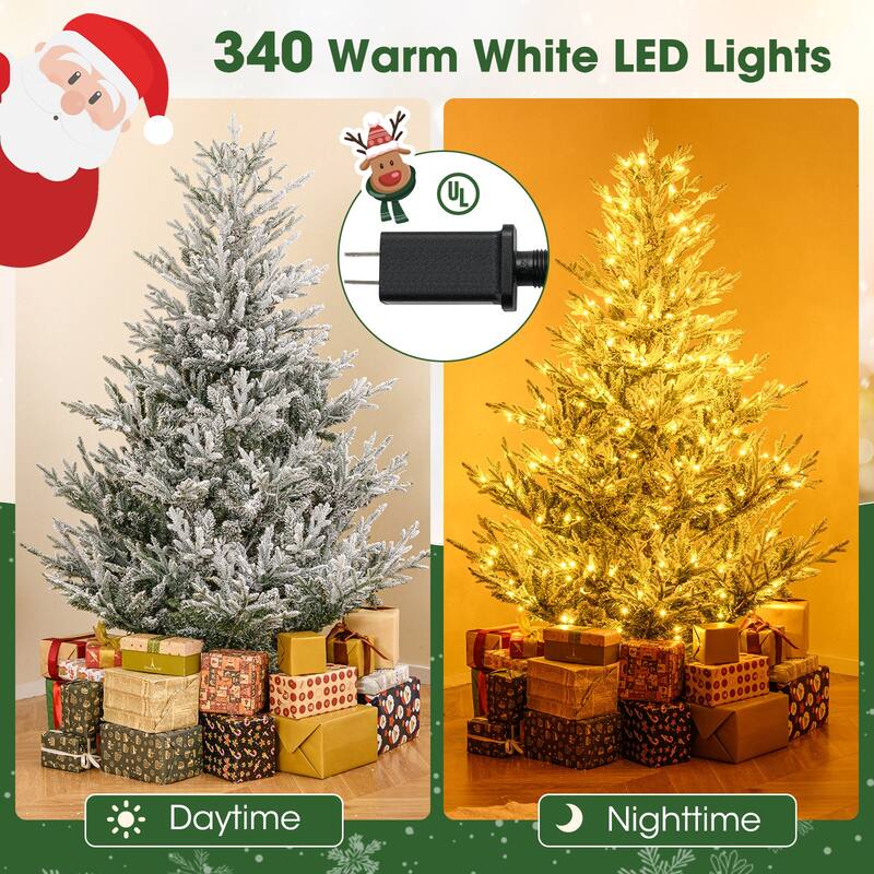 Costway 6/7/8 FT Artificial Christmas Tree with 762/1074/1470 Flocked - See Details - White & Green