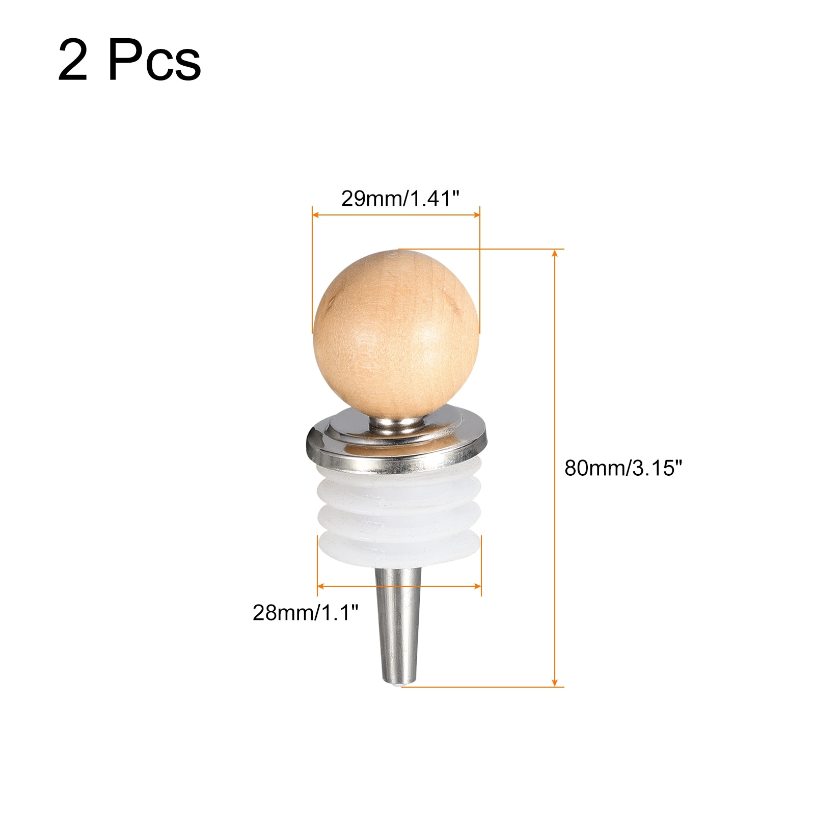 2pcs Stainless Steel Wine Bottle Stopper with Wood Ball for Beer - Silver