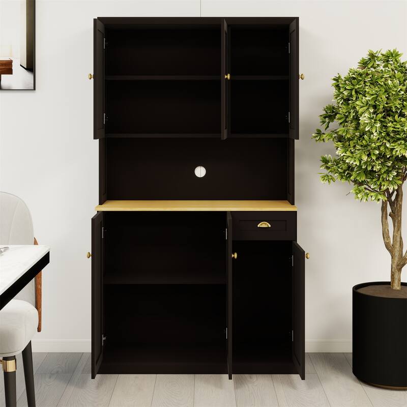 White Wood 39.76 in. Pantry Cabinet with Adjustable Shelves