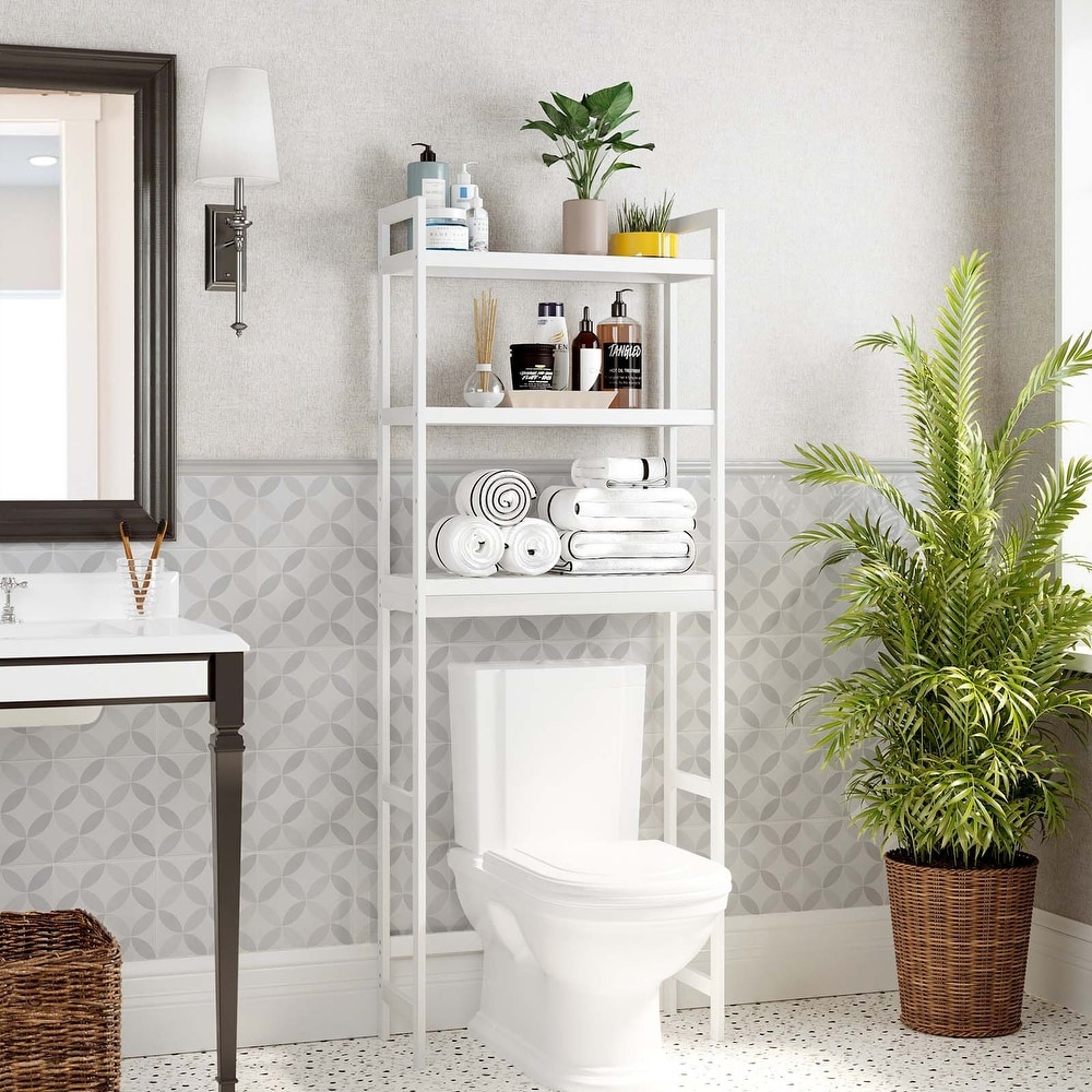 Dracelo 12.6 in. W x 6.1 in. D x 12.2 in. H White 2 Tier Bathroom Over The Toilet Storage Shelf with Wall Mounting Design