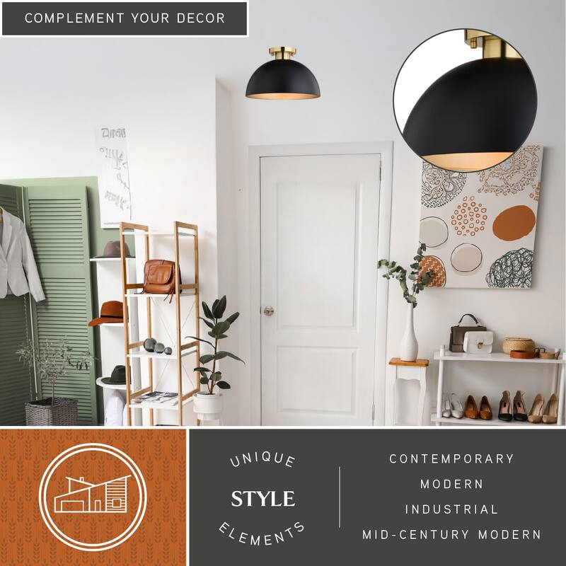 Devon 12.75-in W LED Compatible Mid-Century Modern Semi Flush Mount Ceiling Light