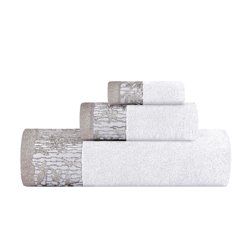 Superior Wisteria Cotton Floral Jacquard 3 Piece Bathroom Towel Set