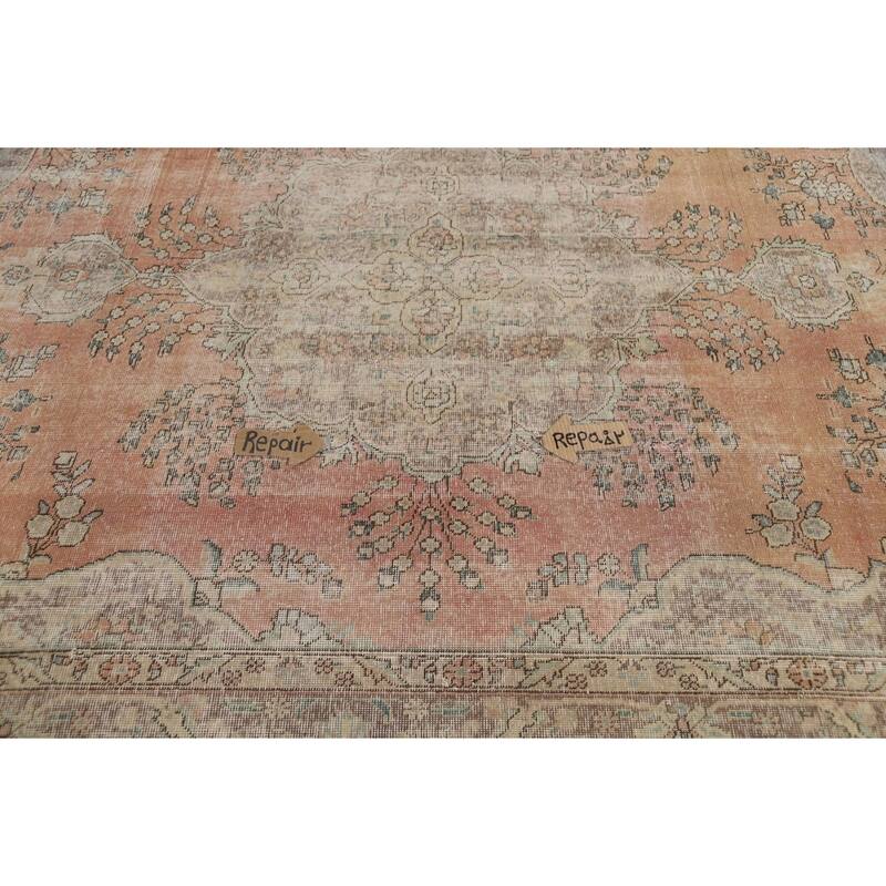 Orange Tabriz Persian Vintage Area Rug Handmade Wool Carpet - 7'9"x 11'0"