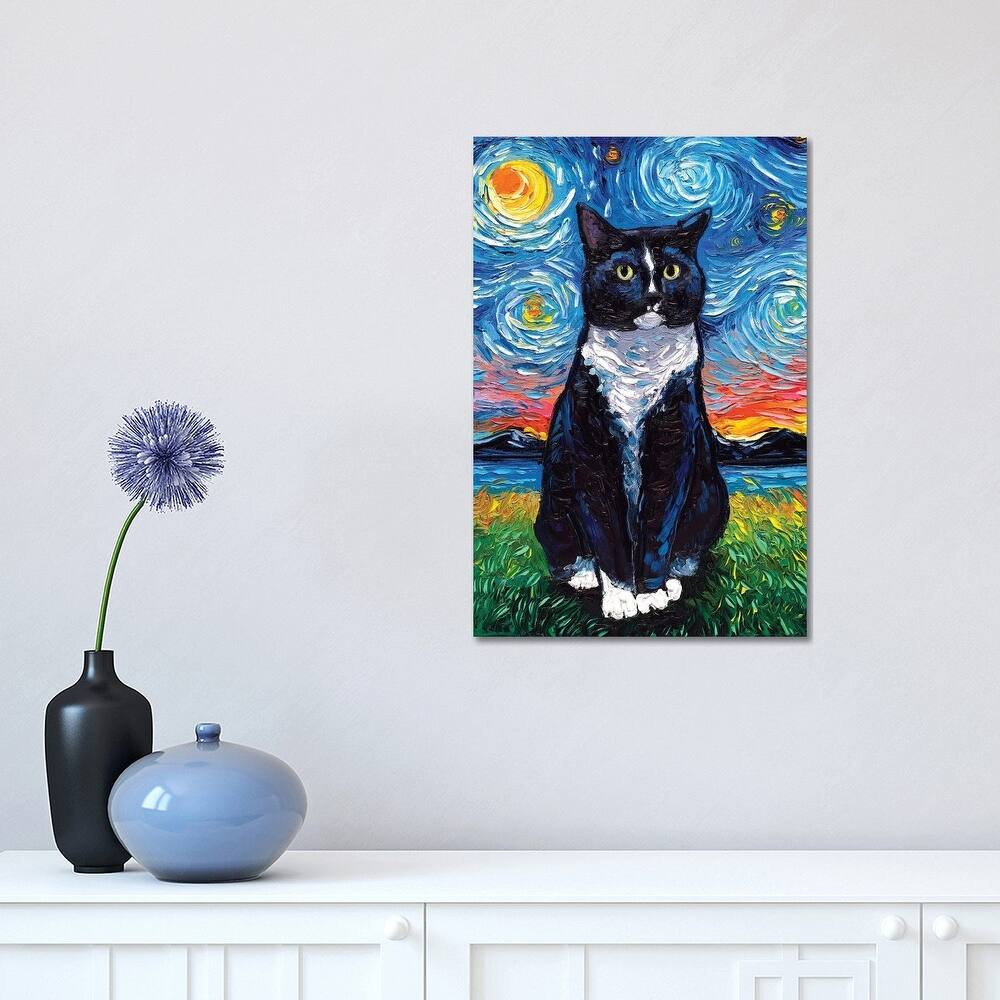 iCanvas "Tuxedo Cat Night" by Aja Trier Canvas Print