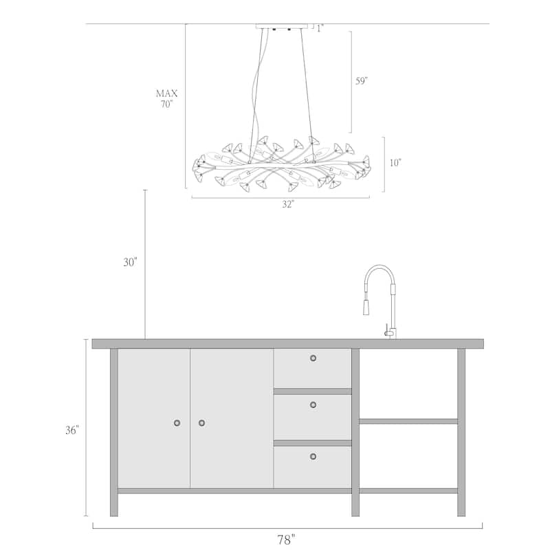 Veitchii Modern Ceramic Branch Glam Chandelier Gold 6-Light Kitchen Island Linear Pendant Lights - L 32.2"* W 10.2"* H 10.2"