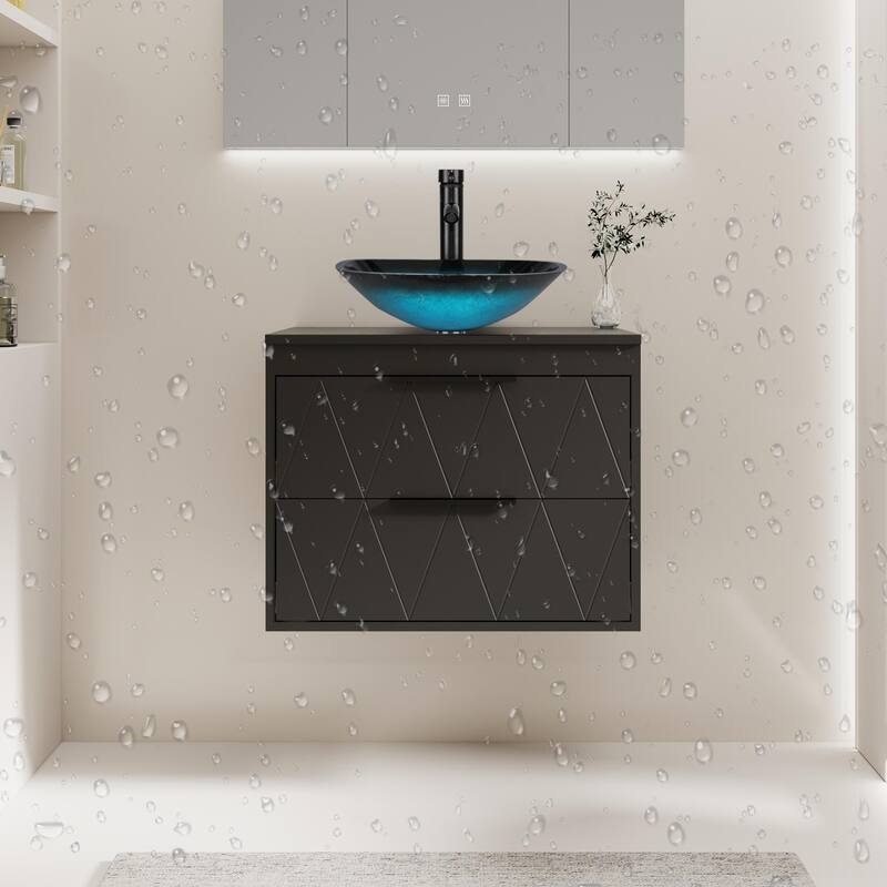 Modern Wall Mounted Bathroom Vanity Set with Vessel Sink & Faucet