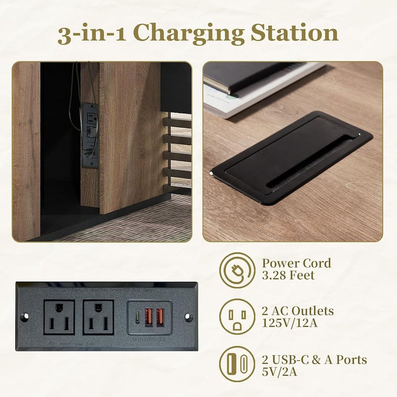 WESOME L-Shaped Executive Desk Adjustable Height with Universal Charging Ports Drawers and Cable Management