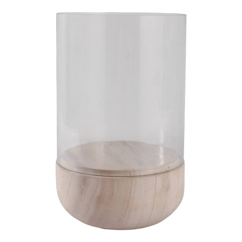 Glass Hurricane Lantern with Marble Base for Home Office - 13" Ivory - 8.25" x 8.25" x 13"