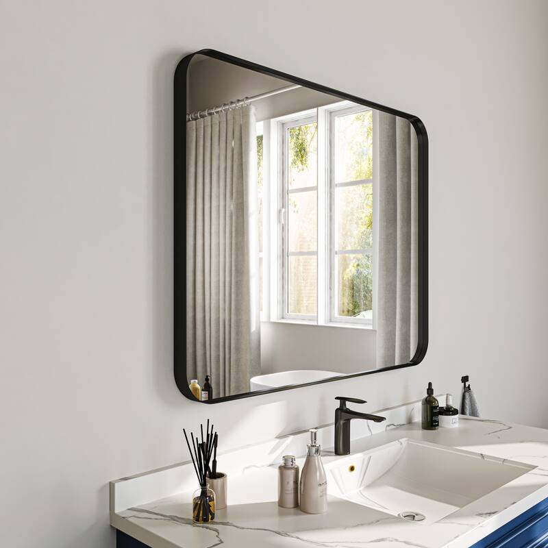 Stylish Rounded Aluminum Framed Bathroom Mirror – Full Length Wall Accent Mirror for Elegant Home Decor