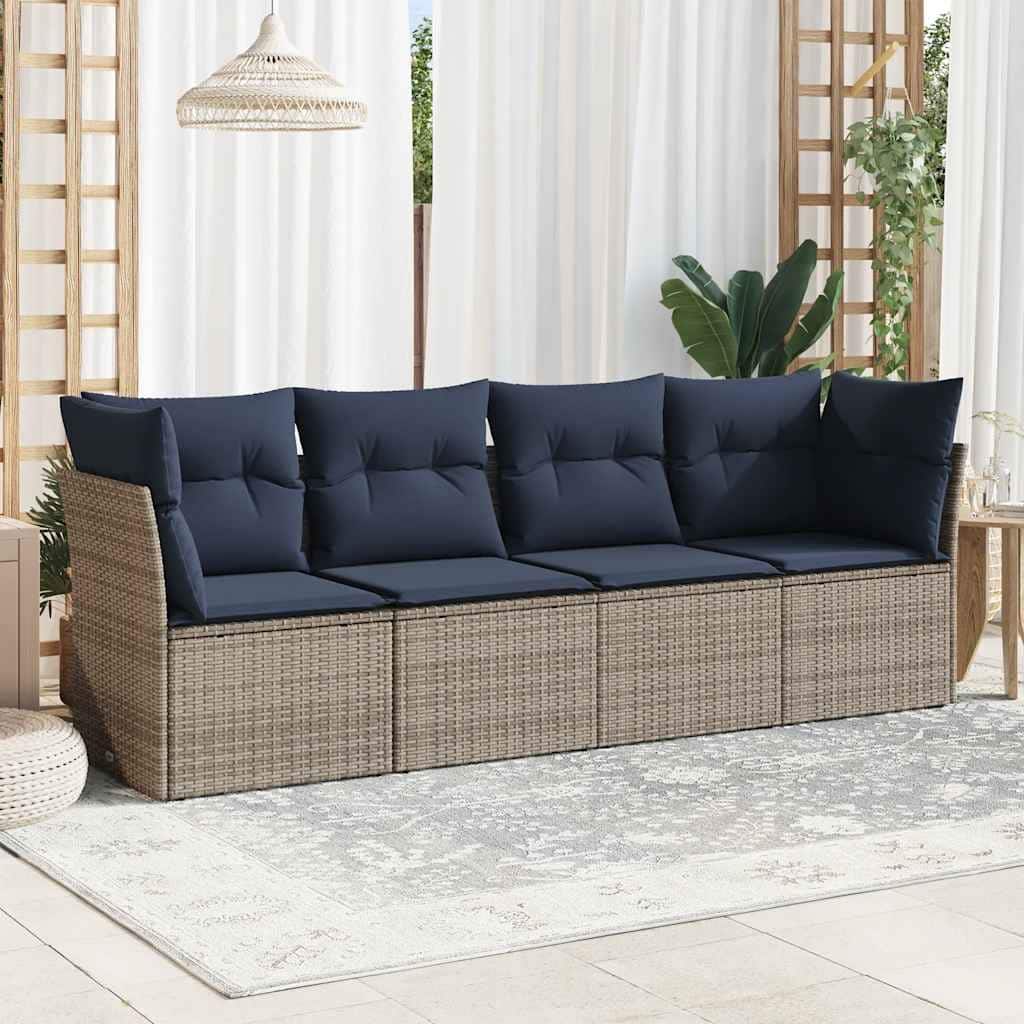 vidaXL 4 Piece Patio Sofa Set with Cushions Gray Poly Rattan - 24.4 x 24.4 x 27.2