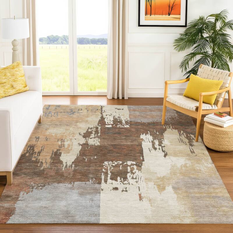 Machine Washable Indoor/ Outdoor Contemporary Fusion Chantille Rug