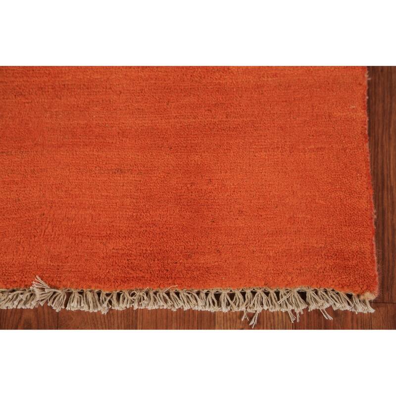 Orange Modern Gabbeh Area Rug Oriental Hand-Knotted Wool Carpet - 4'8" x 6'4"
