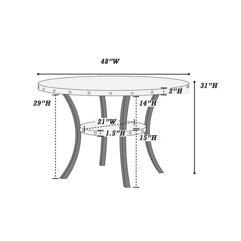Modern Classic Dining Room Furniture Natural Wooden Round Dining Table 4x Side Chairs Gray Fabric Nail heads Trim and St