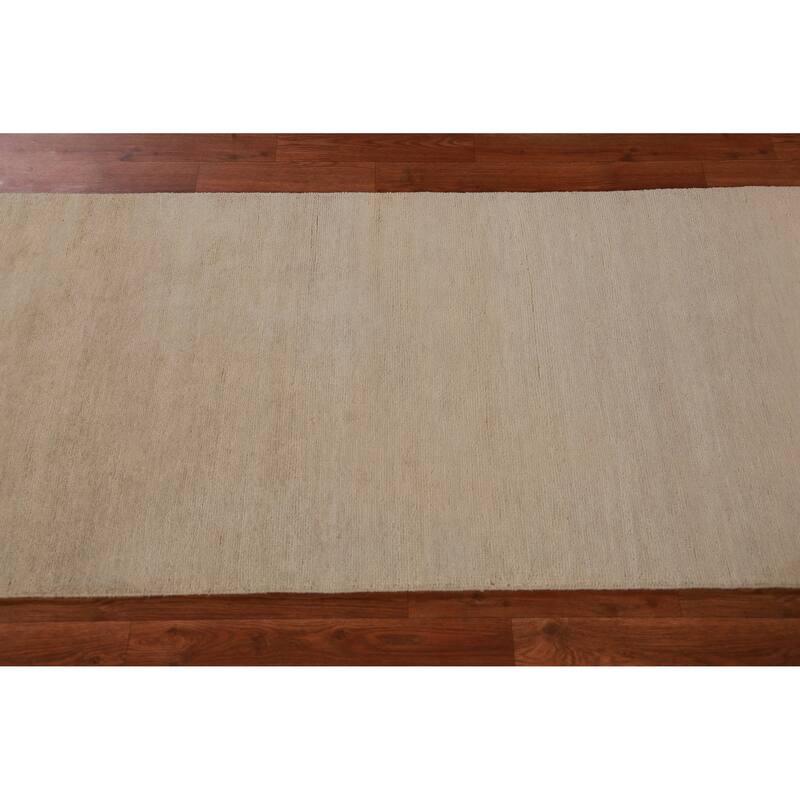 Hand Knotted Oriental 100% Wool Carpet Modern Solid Beige & Ivories Gabbeh Runner Rug - 8' 2'' X 2' 7''