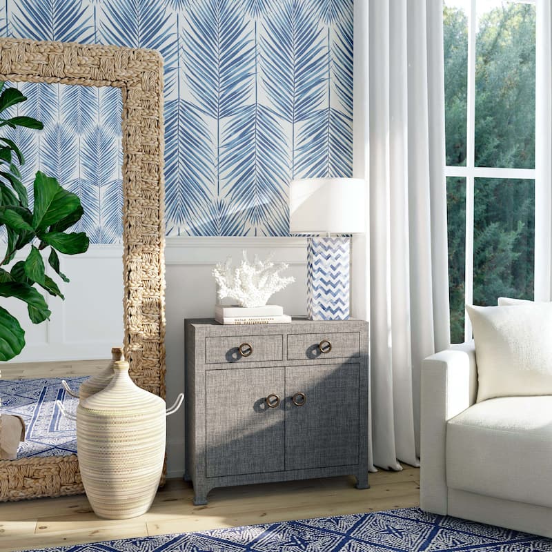 Chatham 2-Drawer Raffia Accent Cabinet - Charcoal Gray