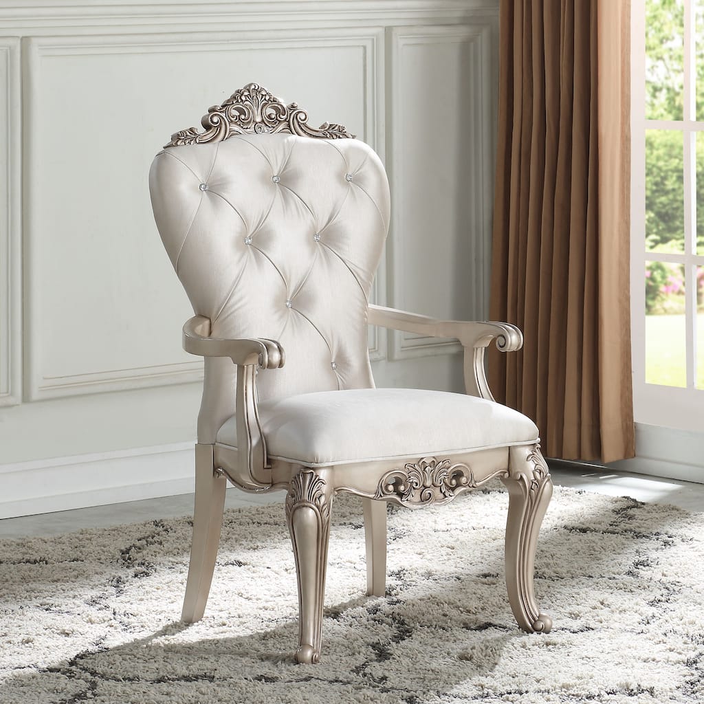 Cream and Golden Ivory Tufted Arm Chairs (Set of 2)