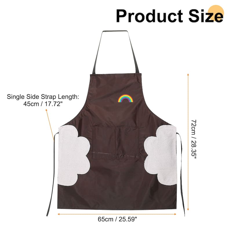 Bib Apron 72x65cm Unisex Cooking Aprons with Hand Wipe - 28.35" x 25.59" - Brown