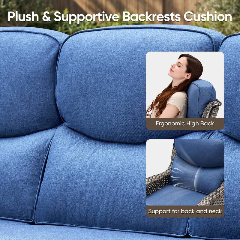 Pocassy Outdoor 3 Seat Sofa with 5 In Thick Cushion Patio Wicker Sofa